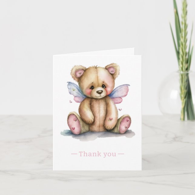 Teddy Bear with Wings  Letterpress Thank You Card (Front)