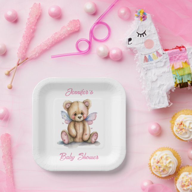 Teddy Bear with Wings Personalized Paper Plates (Party)
