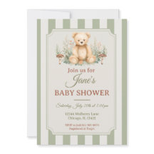 Teddy Bear Woodland Shower Invitation Sage Green