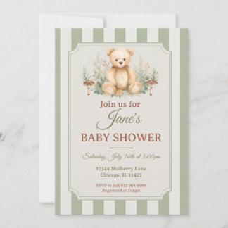 Teddy Bear Woodland Shower Invitation Sage Green