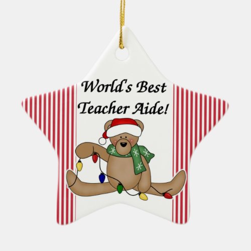 Teddy Bear Worlds Best Teacher Aide Ornament