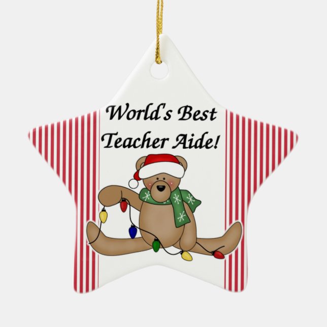 Teddy Bear World's Best Teacher Aide Ornament (Front)