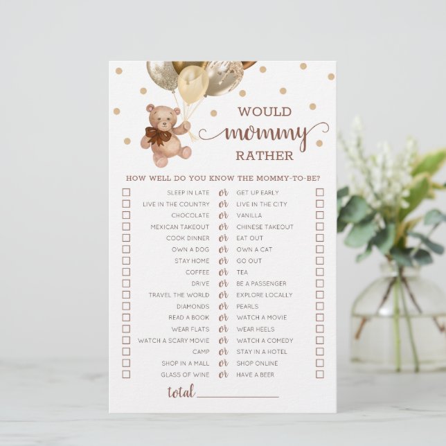 Teddy Bear Would Mommy Rather Baby Shower (Standing Front)