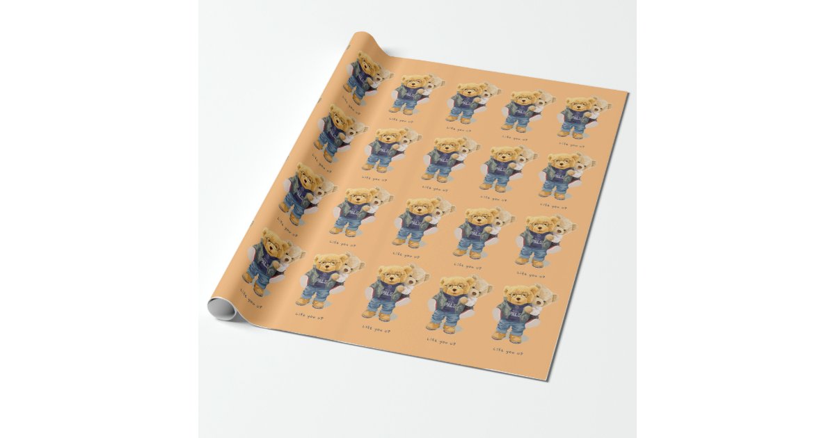 Cute Blue Teddy Bear Balloons Baby Boy Shower Wrapping Paper