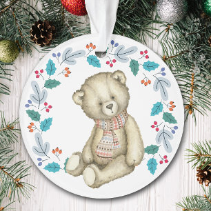 Teddy Bear Wreath Grandchild Holiday Ornament