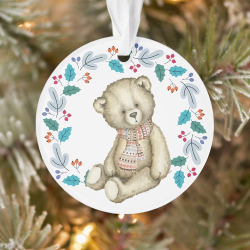 Teddy Bear Wreath Grandchild Holiday Ornament