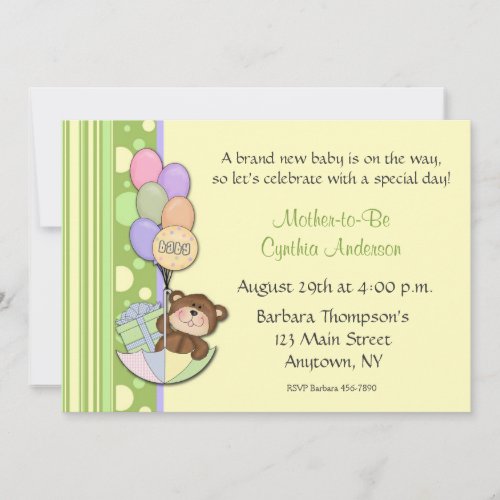 Teddy Bear Yellow Baby Shower Invitation