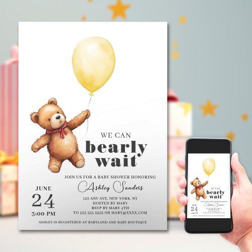 Teddy Bear Yellow Baby Shower Invitation