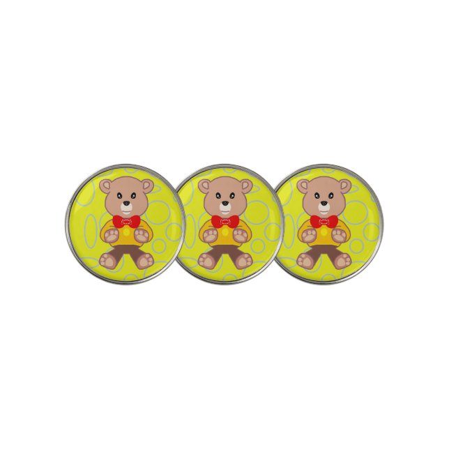 Teddy Bear Yellow Geometric Golf Ball Marker (3 Up)