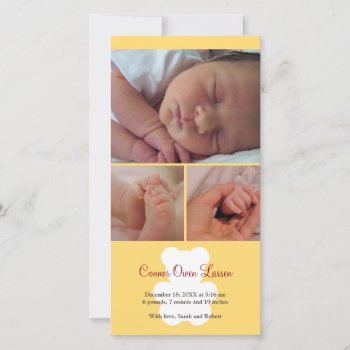 Teddy Bear Yellow Montage Baby Birth Announcement by FidesDesign at Zazzle