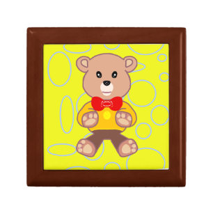 Teddy Bear Yellow Wooden Jewelry Keepsake Box