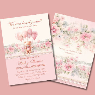 Teddy Bearly Wait Pink Christian Girl Baby Shower Invitation