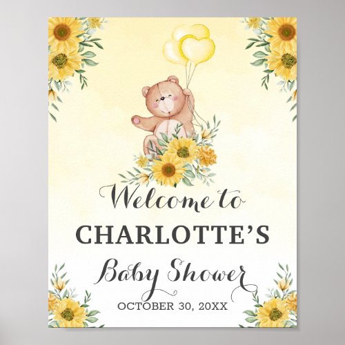 Teddy Bearly Wait Sunflower Greenery Baby Shower Poster