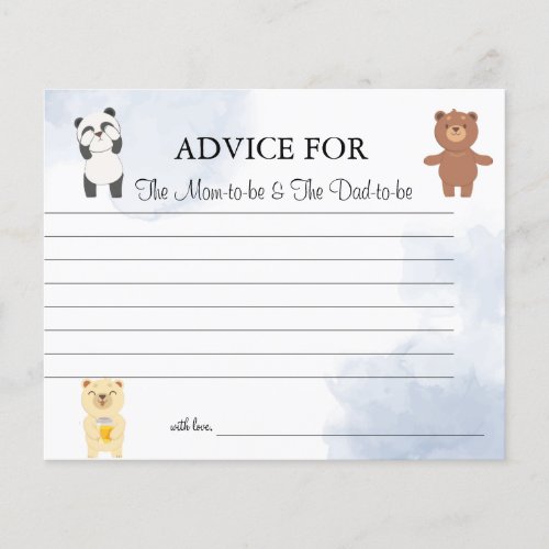 Teddy Bears Advice for Mom  Dad card shower Flyer