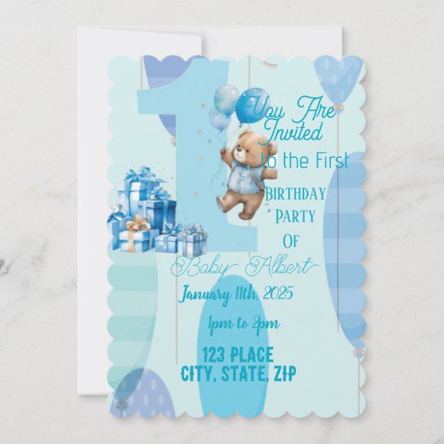 Teddy Bears and Balloons Birthday Theme Invitation (Front)