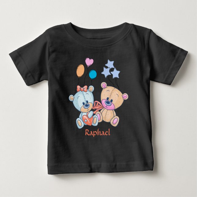 Teddy Bears and Balloons Illustration Baby T-Shirt (Front)