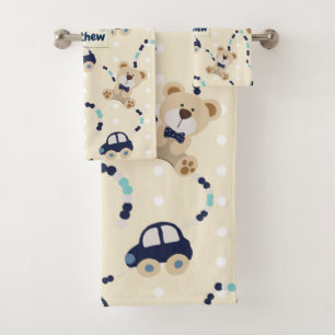Teddy Bears and Cars Baby Boy Pattern Bath Towel Set