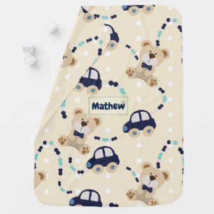 Teddy Bears and Cars Baby Boy Pattern Blanket