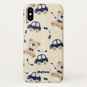 Teddy Bears and Cars Baby Boy Pattern iPhone X Case