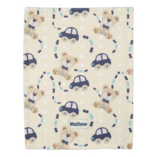 Teddy Bears and Cars Baby Boy Pattern Duvet Cover