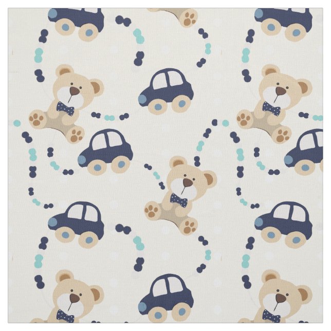 Teddy Bears and Cars Baby Boy Pattern Fabric (Swatch)