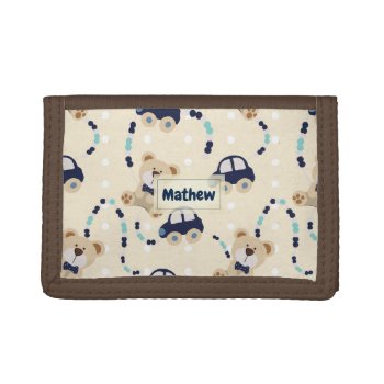 Teddy Bears And Cars Baby Boy Pattern Trifold Wallet by LifeInColorStudio at Zazzle