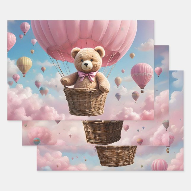 Teddy Bears and Hot Air Balloons Wrapping Paper Sheets (Set)