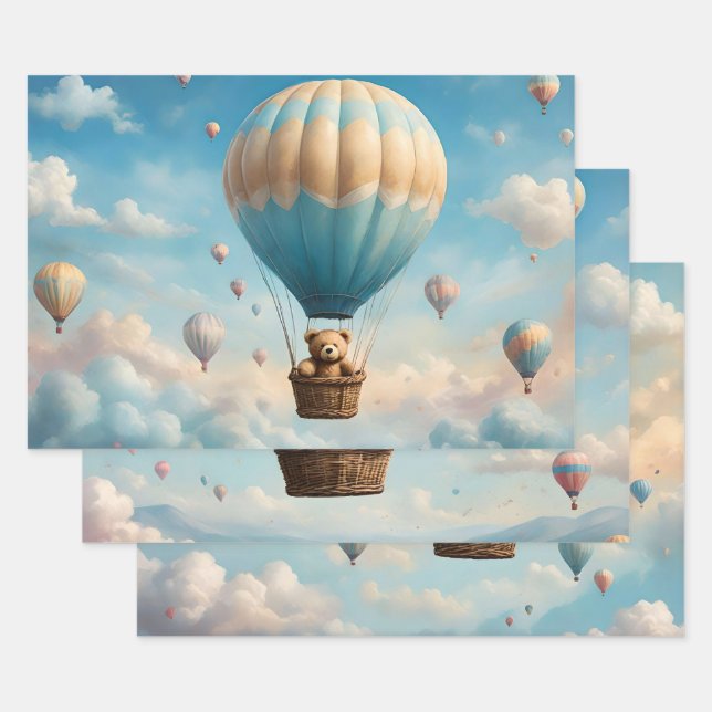 Teddy Bears and Hot Air Balloons Wrapping Paper Sheets (Set)