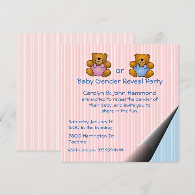 Teddy Bears Baby Gender Reveal Party Invitation (Front/Back)