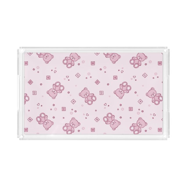 Teddy bears background Pink Acrylic Tray (Front)