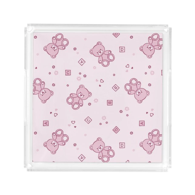 Teddy bears background Pink Acrylic Tray (Front)