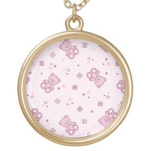 Teddy bears background Pink Gold Plated Necklace