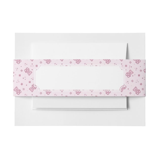 Teddy bears background Pink Invitation Belly Band (Front Example)