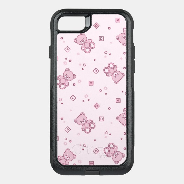 Teddy bears background Pink Otterbox iPhone Case (Back)