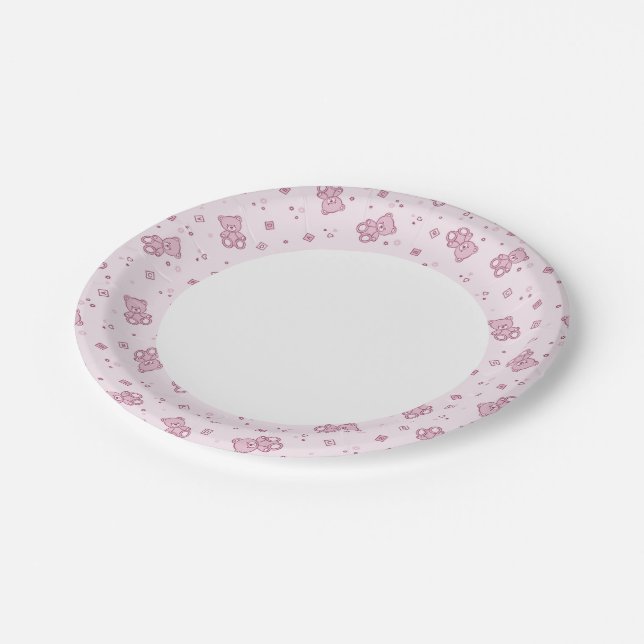 Teddy bears background Pink Paper Plates (Angled)