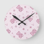 Teddy bears background Pink Round Clock