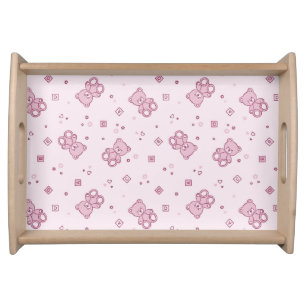 Teddy bears background Pink Serving Tray