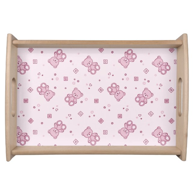 Teddy bears background Pink Serving Tray (Front)