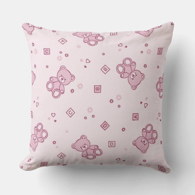 Teddy bears background Pink Throw Pillow (Front)