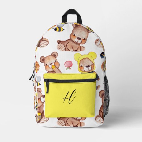 TEDDY BEARS BEES HONEY POTS PATTERN PERSONALIZED PRINTED BACKPACK