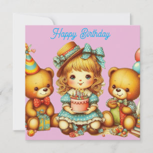 TEDDY BEARS Birthday Card ~ young child ~ Pink ~