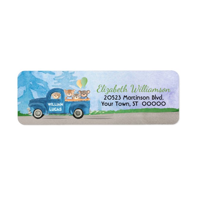 Teddy Bears Blue Truck Balloons Label (Front)