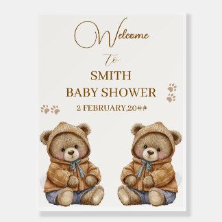 Teddy Bears Boho baby shower welcome sign poster