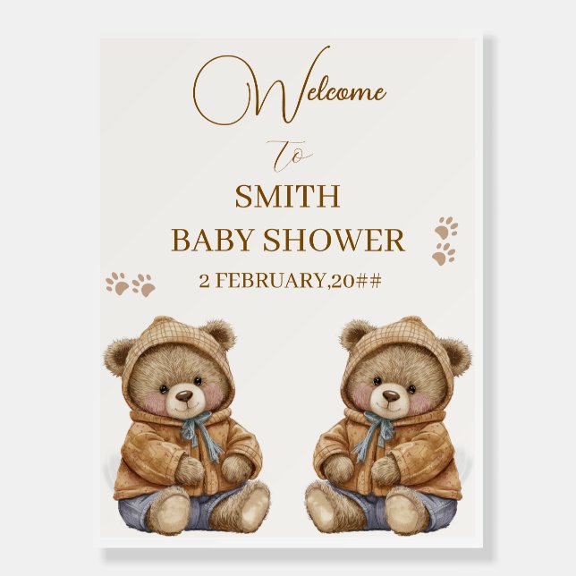 Teddy Bears Boho baby shower welcome sign poster (Front)