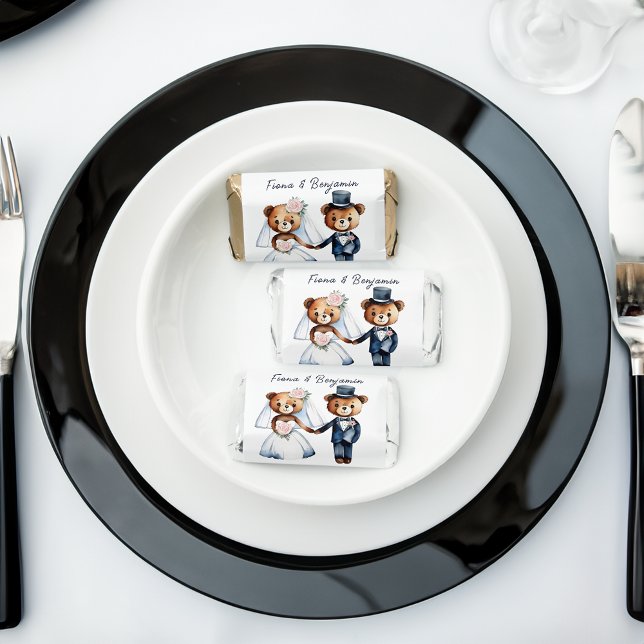 Teddy bears bridal couple wedding thank you favors (Wedding candy favors Teddy bears bridal couple wedding thank you favors personalized hersheys)