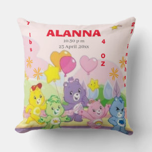 Teddy Bears Celebrate Birth Stats Pink Throw Pillow