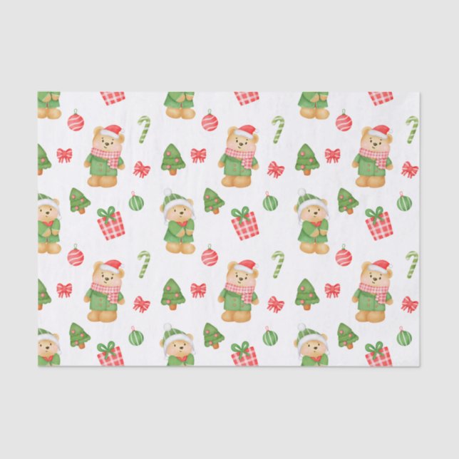 Teddy Bears, Christmas Trees and Ornaments Tissue Paper (Front)
