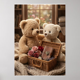 Teddy Bears Cozy Picnic Vintage Warmth Fleece Blan Poster