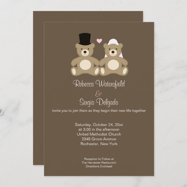 Teddy Bears Customized Wedding Invitation (Brown) (Front/Back)