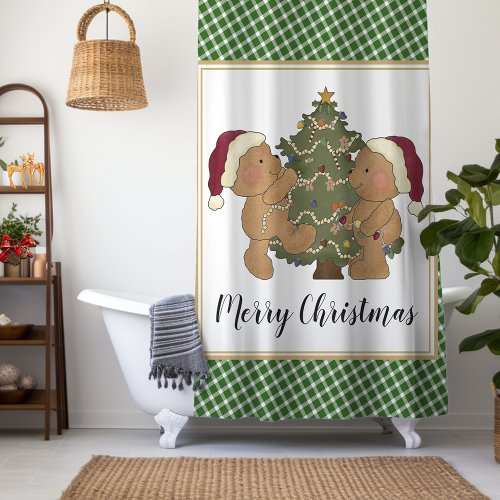 Teddy Bears Decorate Christmas Tree Shower Curtain